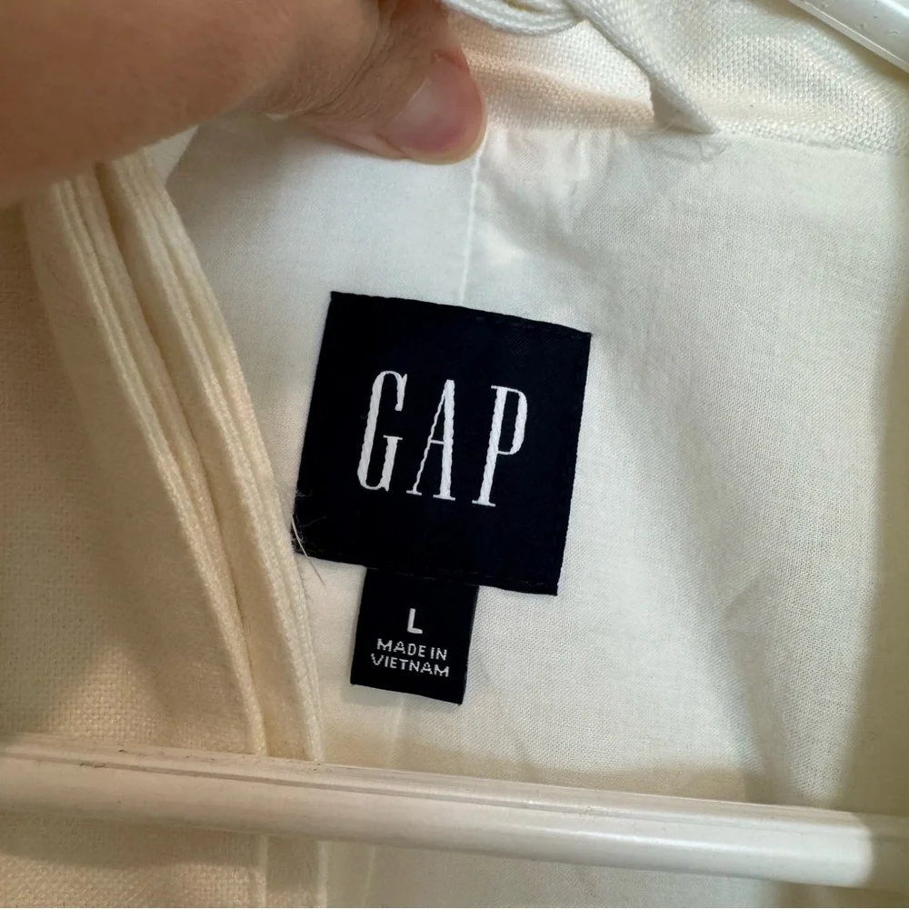 GAP Linen Blend White Double-Breasted Tie Waist Blazer - Picture 7 of 11